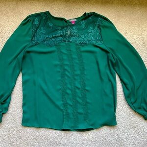 Vince Camuto Lace Inset Pintuck Blouse in Hunter Green